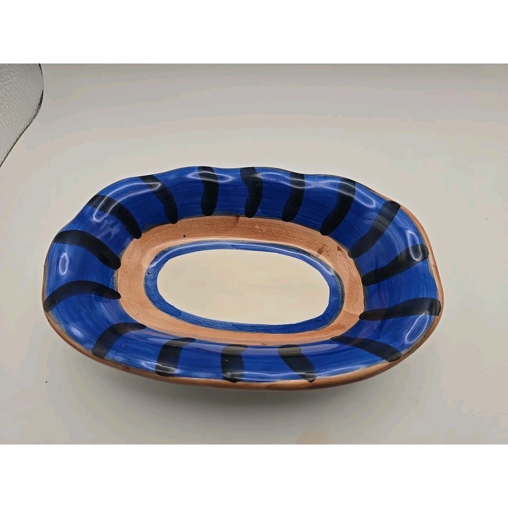 Vintage 1999 California Pantry Small Oval Dish Hand Painted Black Blue Brown